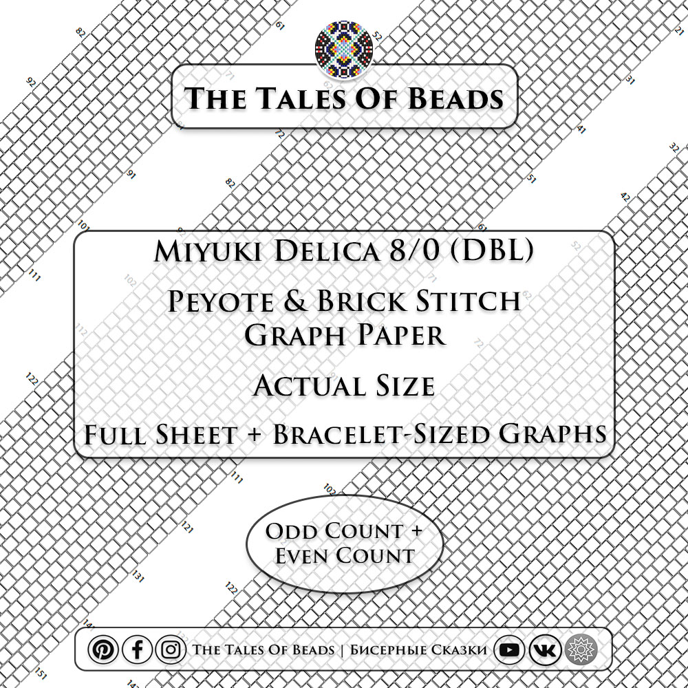Actual size peyote graph paper template for Miyuki Delica 8/0 seed beads