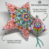 A set of a peyote star and a matching peyote pod with a repetitive floral motif on white background