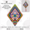 A collage showing a finished festive beaded pod ornament and its graph