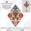 A collage showing a finished folk art inspired beaded pod ornament and its graph