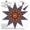 A collage showing a pastel colored 2-drop peyote star beading graph preview and pattern extracts