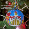 A gif showing the Christmas Town Beaded Bauble swirling to show all sides