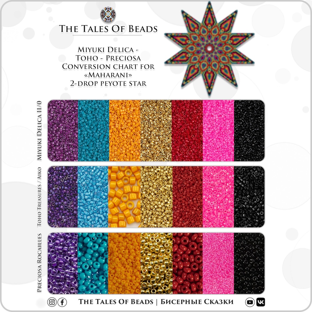 Maharani beaded star design preview with selected Miyuki, Toho, and Preciosa 11/0 color options