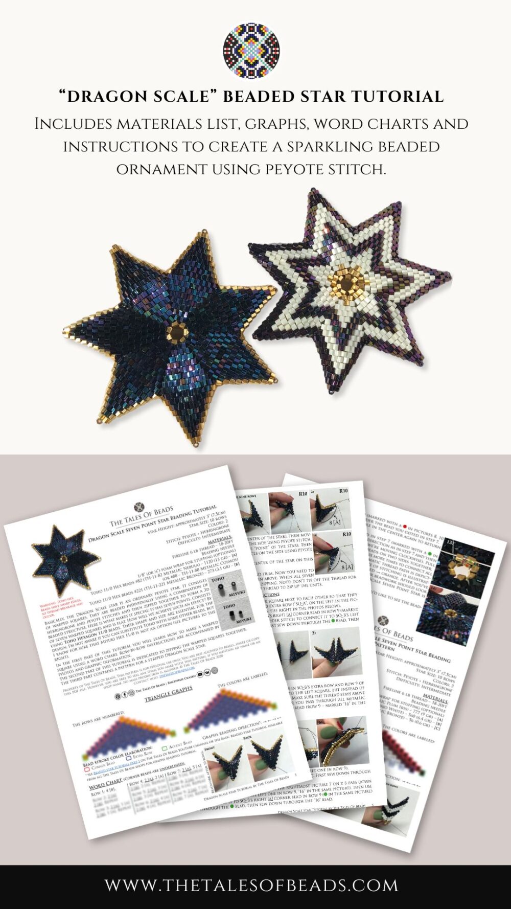 preview from the Dragon Scale Beaded Star PDF tutorial