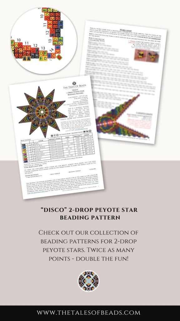 A colorful 2-drop peyote star beading pattern contents preview