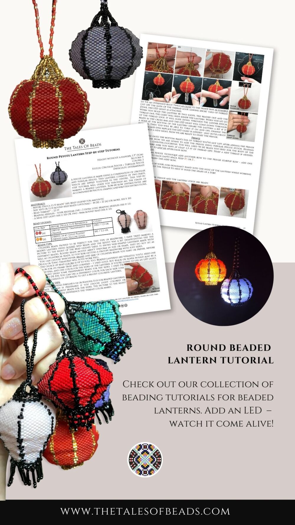 A glowing round beaded lantern beading tutorial contents preview