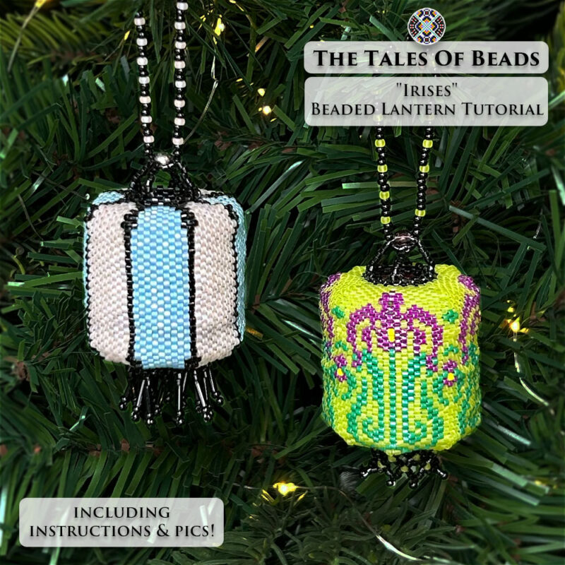 A set of two barrel-shaped lanterns made with matte transparent seed beads ready for Christmas LIghts