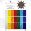 Funfair Peyote Star pattern shown alongside Miyuki, Toho, and Preciosa bead color palettes
