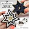 Close-up of two shiny 7-pointed beaded stars made with Toho Hexagon 11/0 beads