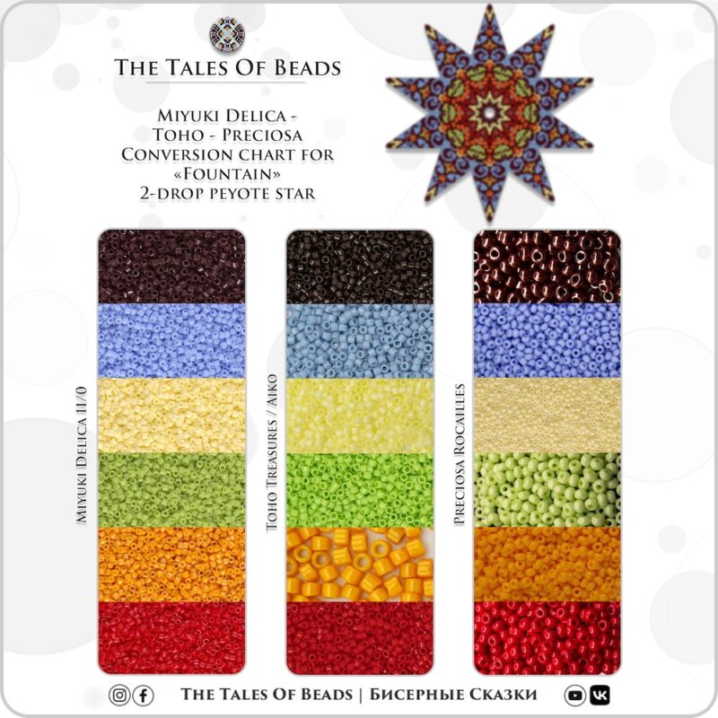 star-seed-bead-palette-doily Beaded star design preview with selected Miyuki, Toho, and Preciosa 11/0 color options