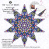 A collage showing an ornamental 2-drop peyote star beading graph preview and pattern extracts