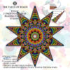 A collage showing a neon colored 2-drop peyote star beading graph preview and pattern extracts