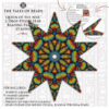 A collage showing an Egyptian art inspired 2-drop peyote star beading graph preview and pattern extracts