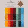 Indian Summer Peyote Star pattern shown alongside Miyuki, Toho, and Preciosa bead color palettes