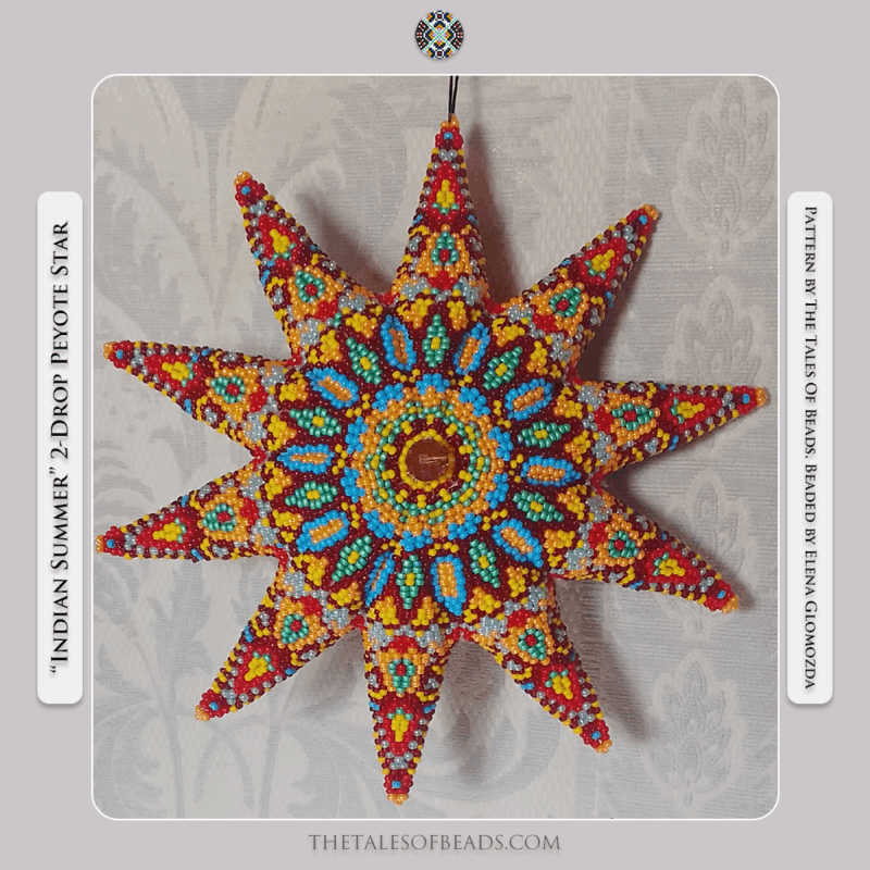 2-drop peyote star in fall colors beaded with Preciosa seed beads
