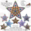 Peyote star with a vibrant geometric motif in 8 colorways on plain background