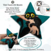 Collage image featuring different sides of the Om Nom Nom Peyote Star with beading pattern extracts
