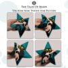 Different sides of a peyote star with a cat held in hand for scale