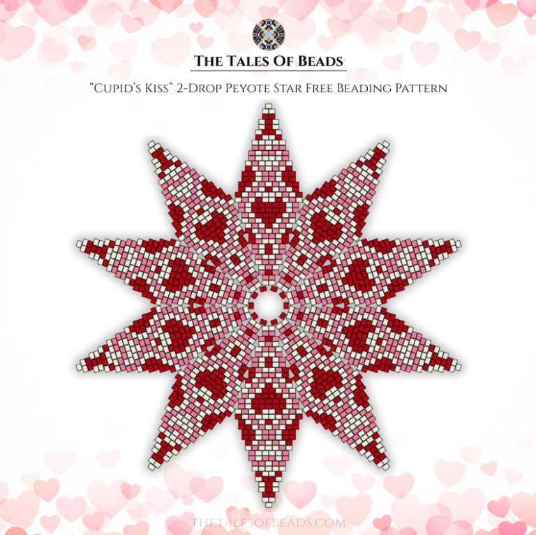 2-Drop Peyote Star with Valentine's Day design