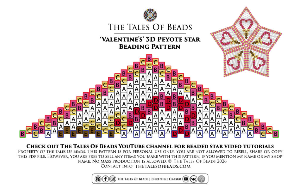 A triangle beading graph for a free Valentine's Day peyote star.