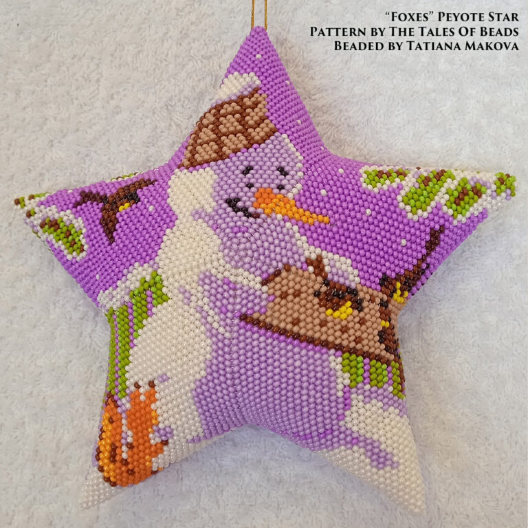 A peyote star featuring a lovely snowman