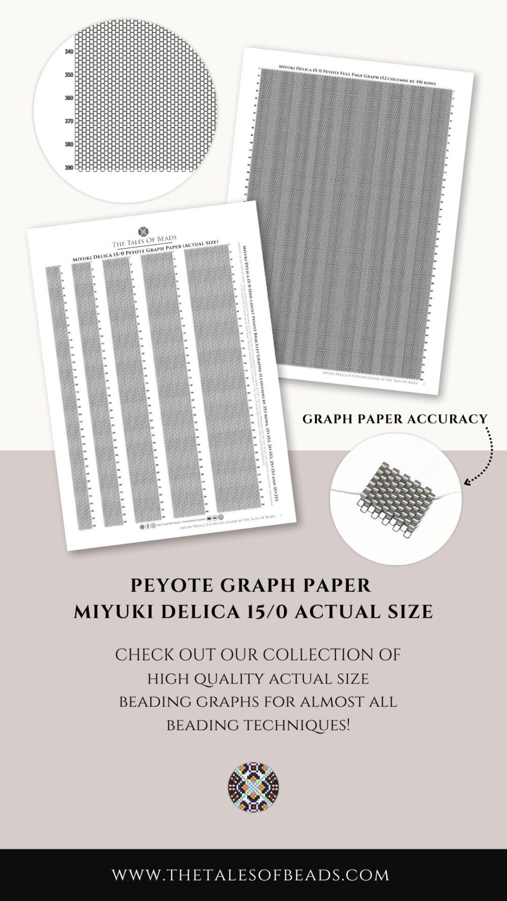 Preview of the printable actual size seed bead graph paper for peyote stitch with graph paper accuracy demonstration