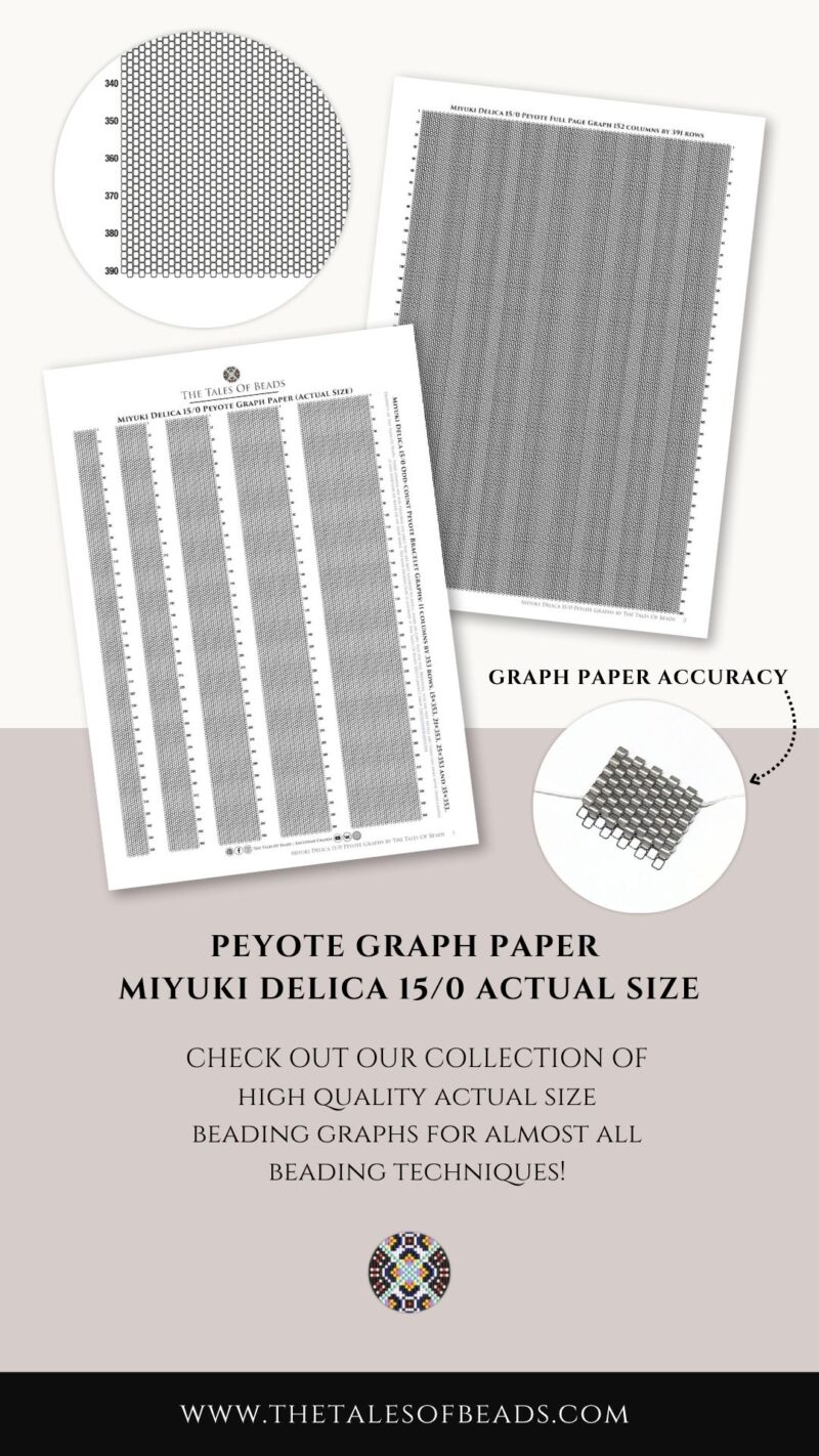 Preview of the printable actual size seed bead graph paper for peyote stitch with graph paper accuracy demonstration