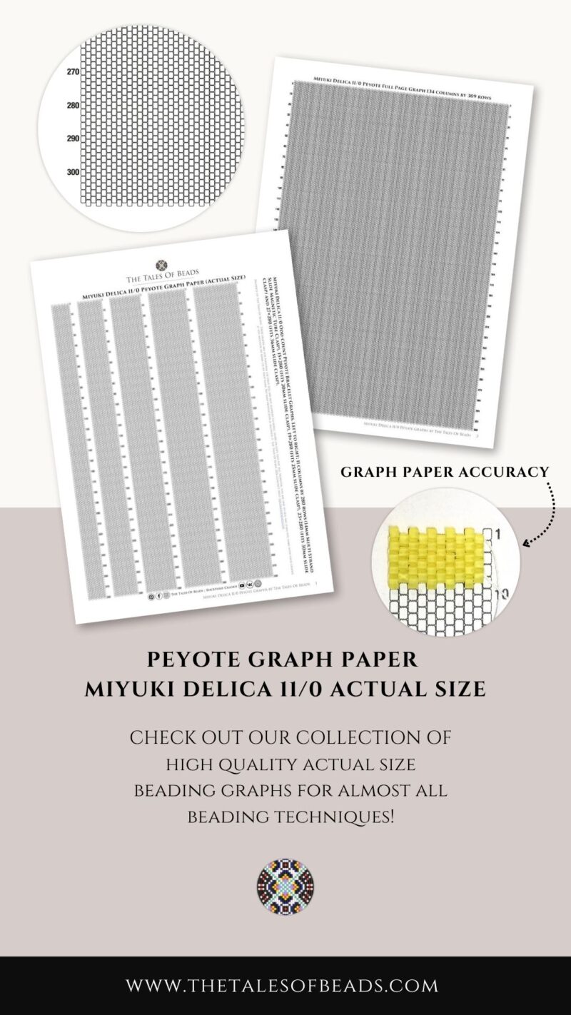 Preview of the printable actual size Miyuki Delica seed bead graph paper for peyote stitch with graph paper accuracy demonstration