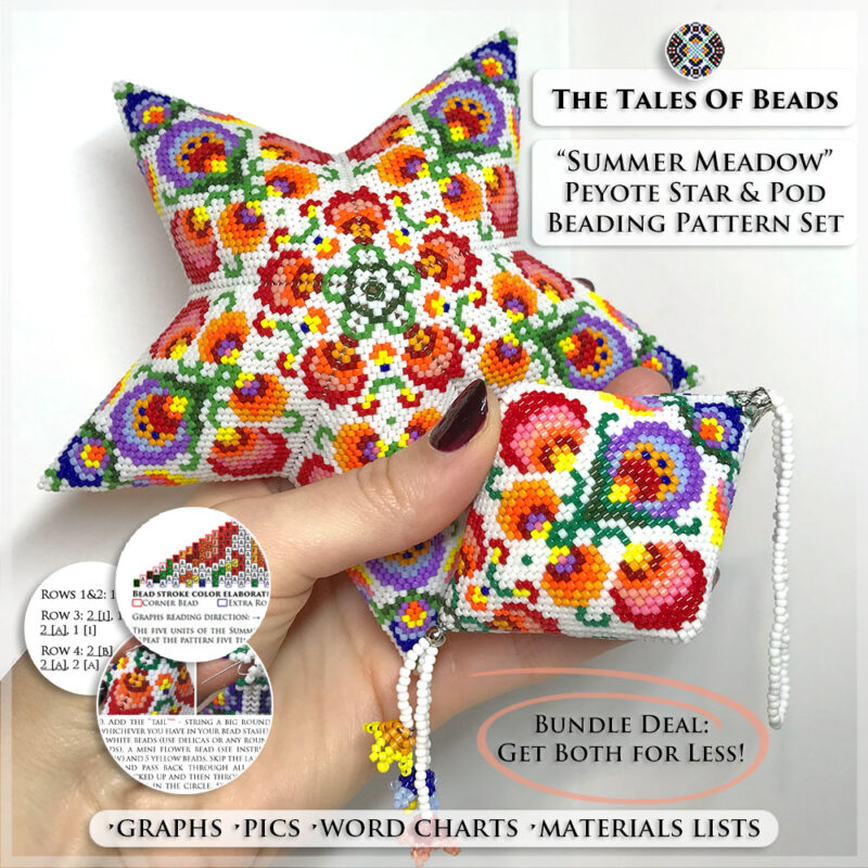 2 matching beaded ornaments with floral motif PDF patterns in one bundle