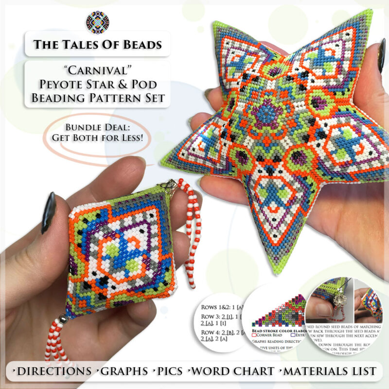 2 matching beaded ornaments with geometric motif PDF patterns in one bundle