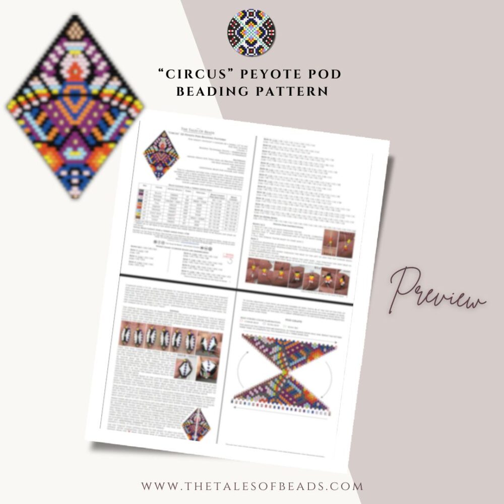A collage showing a peyote pod ornament graph and its pattern info