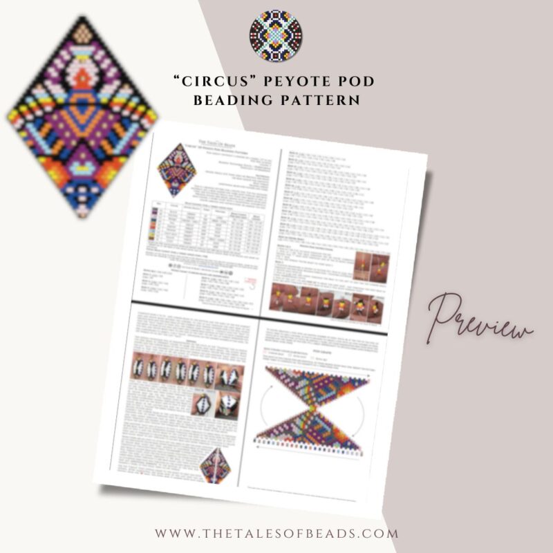 A collage showing a peyote pod ornament graph and its pattern info