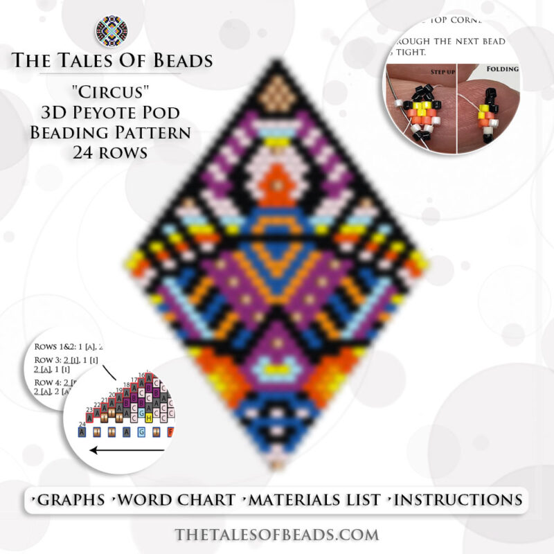 A purple, black and orange peyote pod beading pattern contents preview