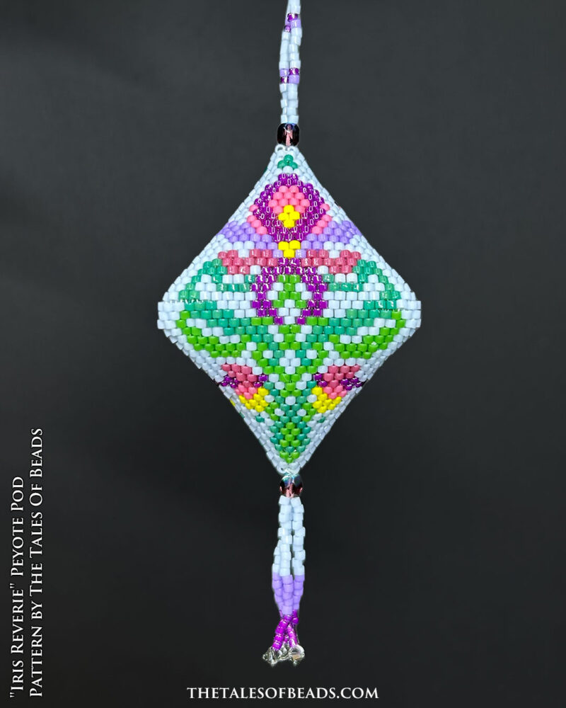 A peyote pod with an elegant botanic motif showcased on black background