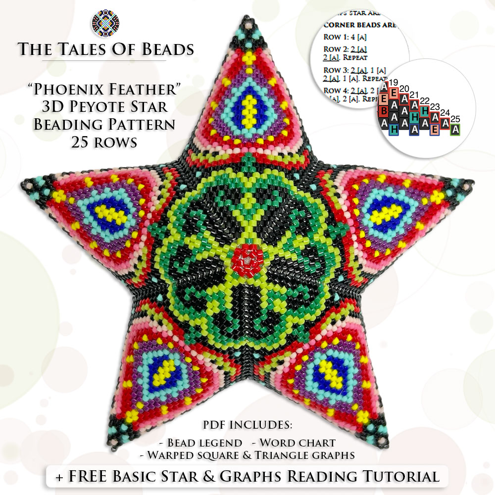 Peyote star with a repeating floral design with its pattern preview