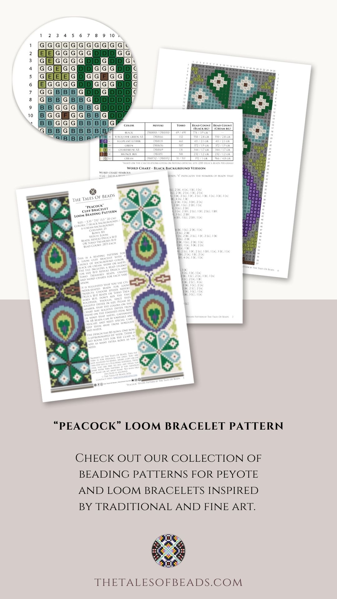 Cuff beading pattern with a peacock motif preview