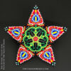 Beaded star ornament with a floral motif showcased on black background