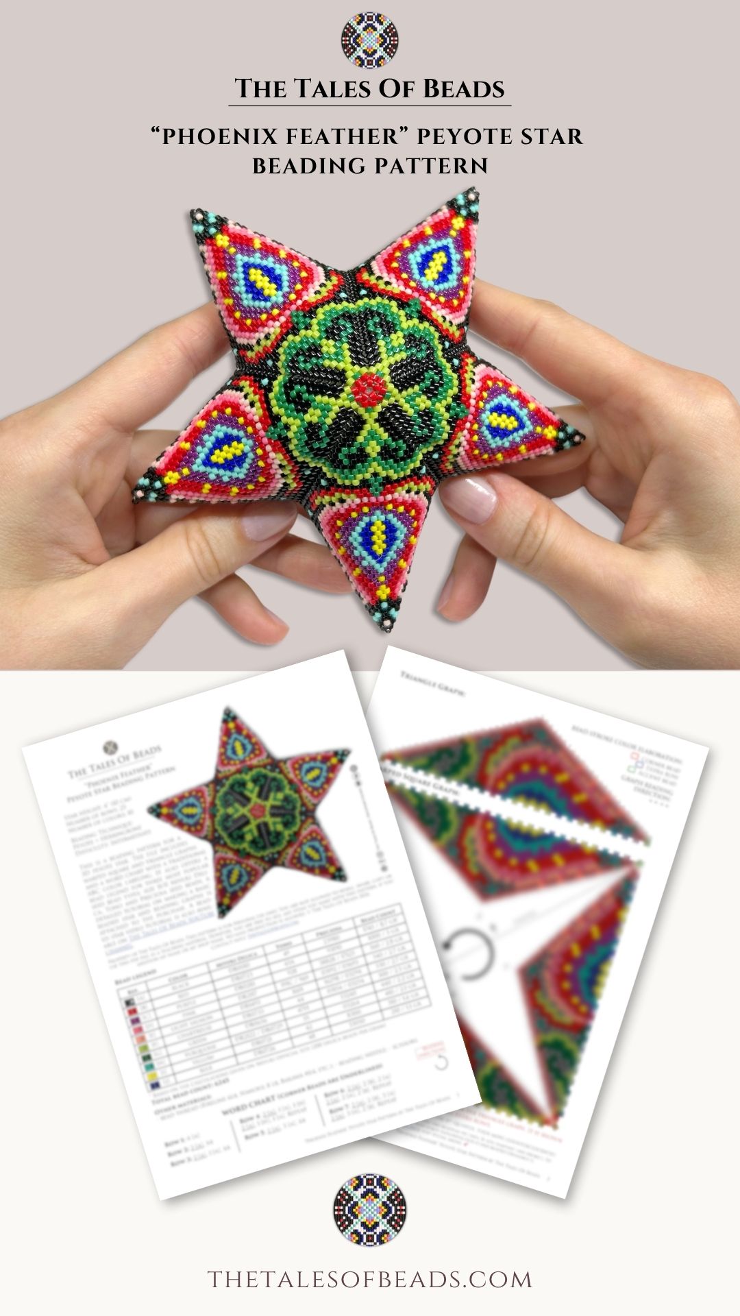 Peyote star with a repeating floral design with its pattern preview