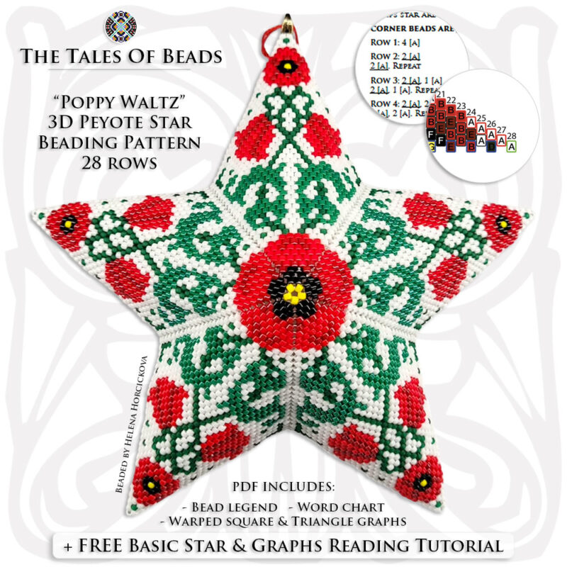 Peyote star with a repeating floral design with its pattern preview