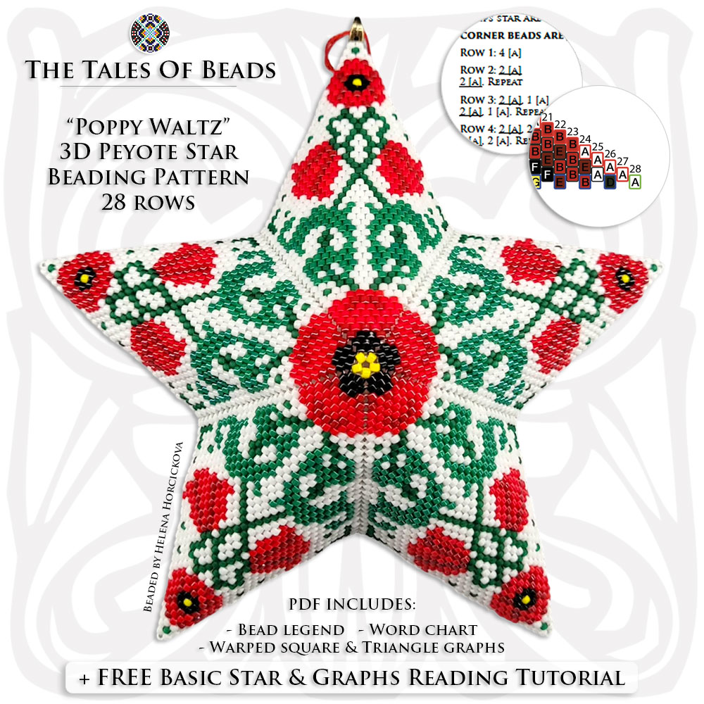 Peyote star with a repeating floral design with its pattern preview