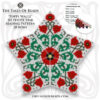 A collage showing a beading graph for a peyote star with red poppies and pattern extracts